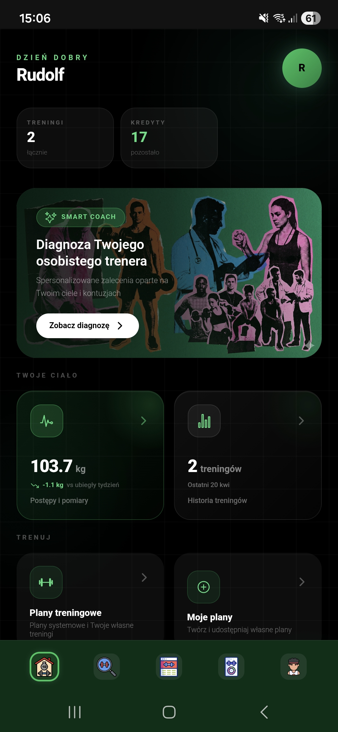 SmartGym home screen